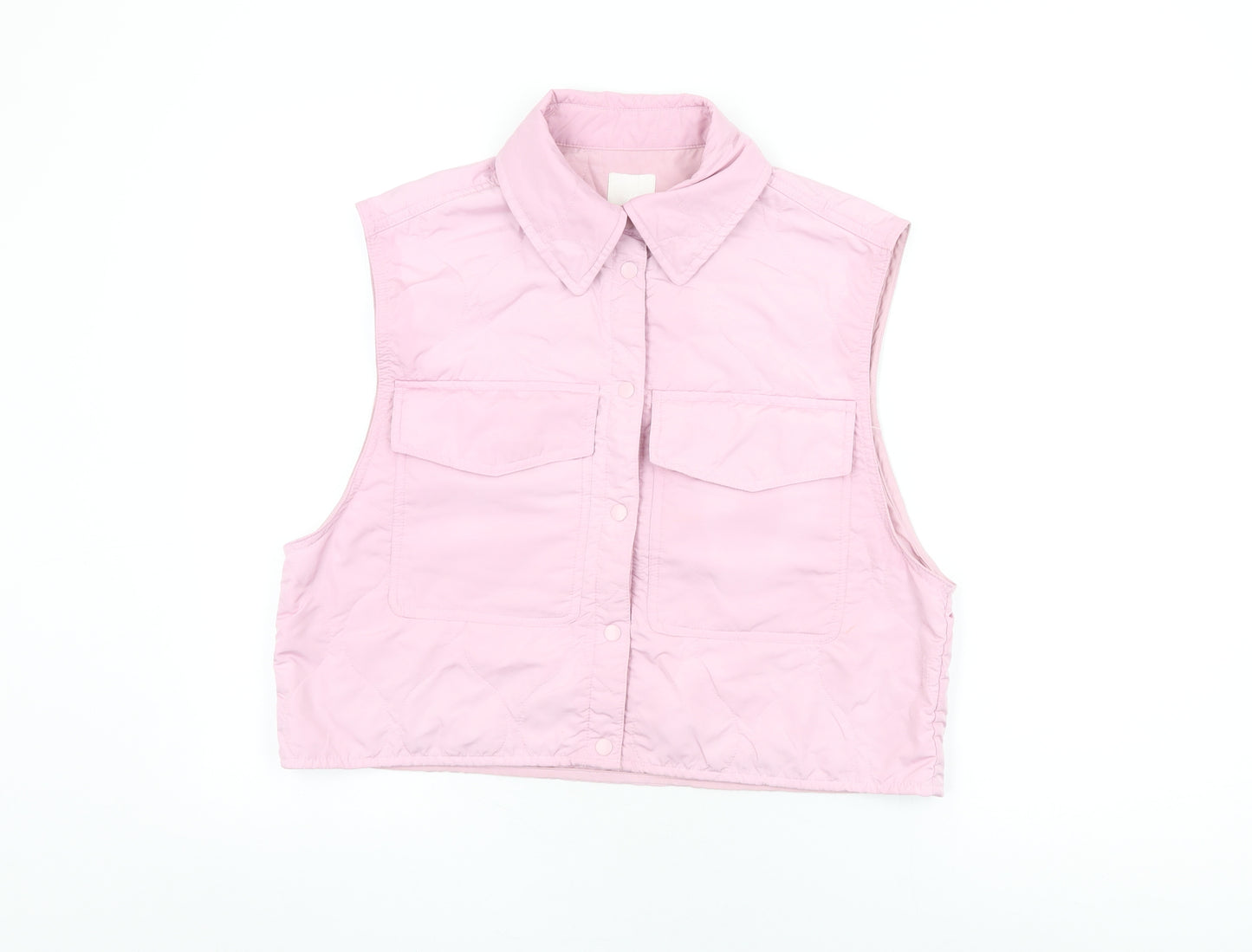 H&M Womens Pink Polyester Basic Button-Up Size S Collared