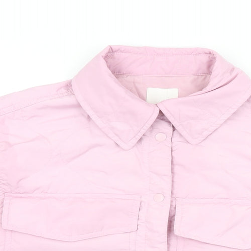 H&M Womens Pink Polyester Basic Button-Up Size S Collared