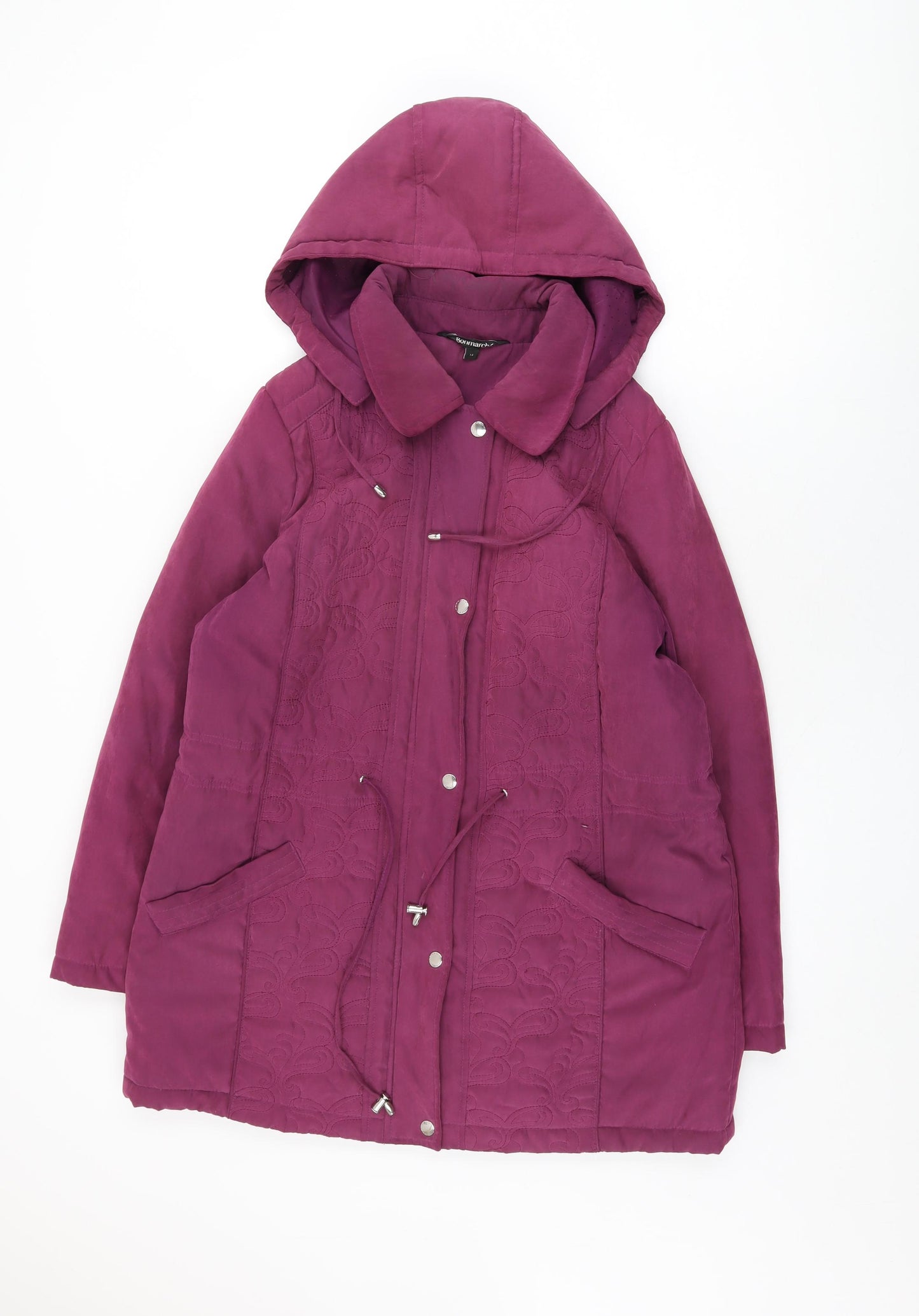 Bonmarché Womens Purple Geometric Overcoat Coat Size 14 Zip