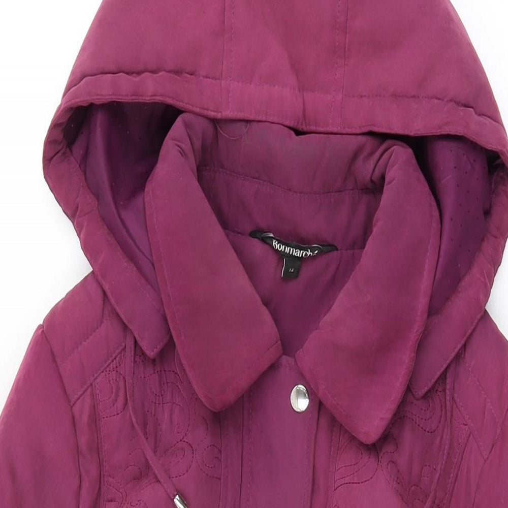 Bonmarché Womens Purple Geometric Overcoat Coat Size 14 Zip
