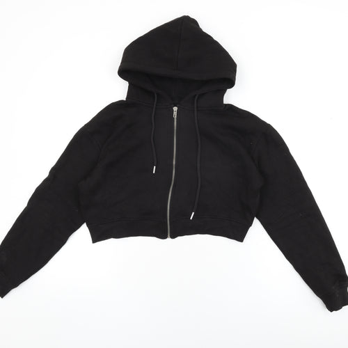 PRETTYLITTLETHING Womens Black Cotton Full Zip Hoodie Size M Zip