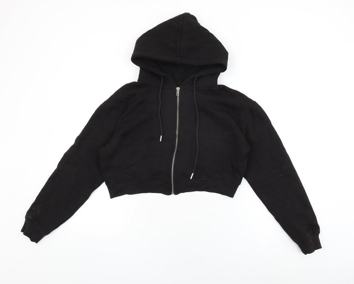 PRETTYLITTLETHING Womens Black Cotton Full Zip Hoodie Size M Zip