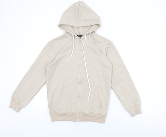 Miyalon Mens Beige Cotton Full Zip Hoodie Size S