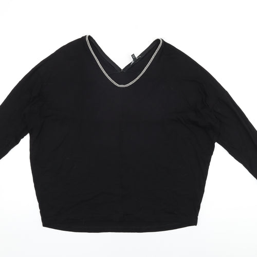 NEXT Womens Black Viscose Basic T-Shirt Size 6 V-Neck