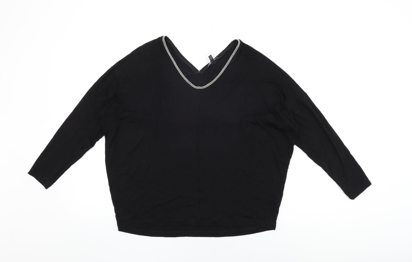 NEXT Womens Black Viscose Basic T-Shirt Size 6 V-Neck