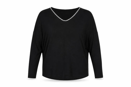 Front view of Next women’s black viscose basic t-shirt, size UK 6, v-neck