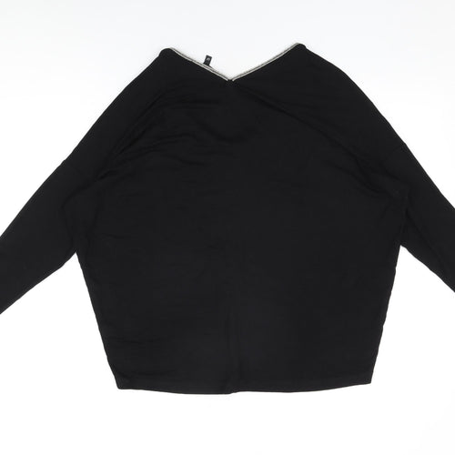 NEXT Womens Black Viscose Basic T-Shirt Size 6 V-Neck
