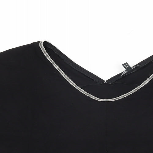 NEXT Womens Black Viscose Basic T-Shirt Size 6 V-Neck