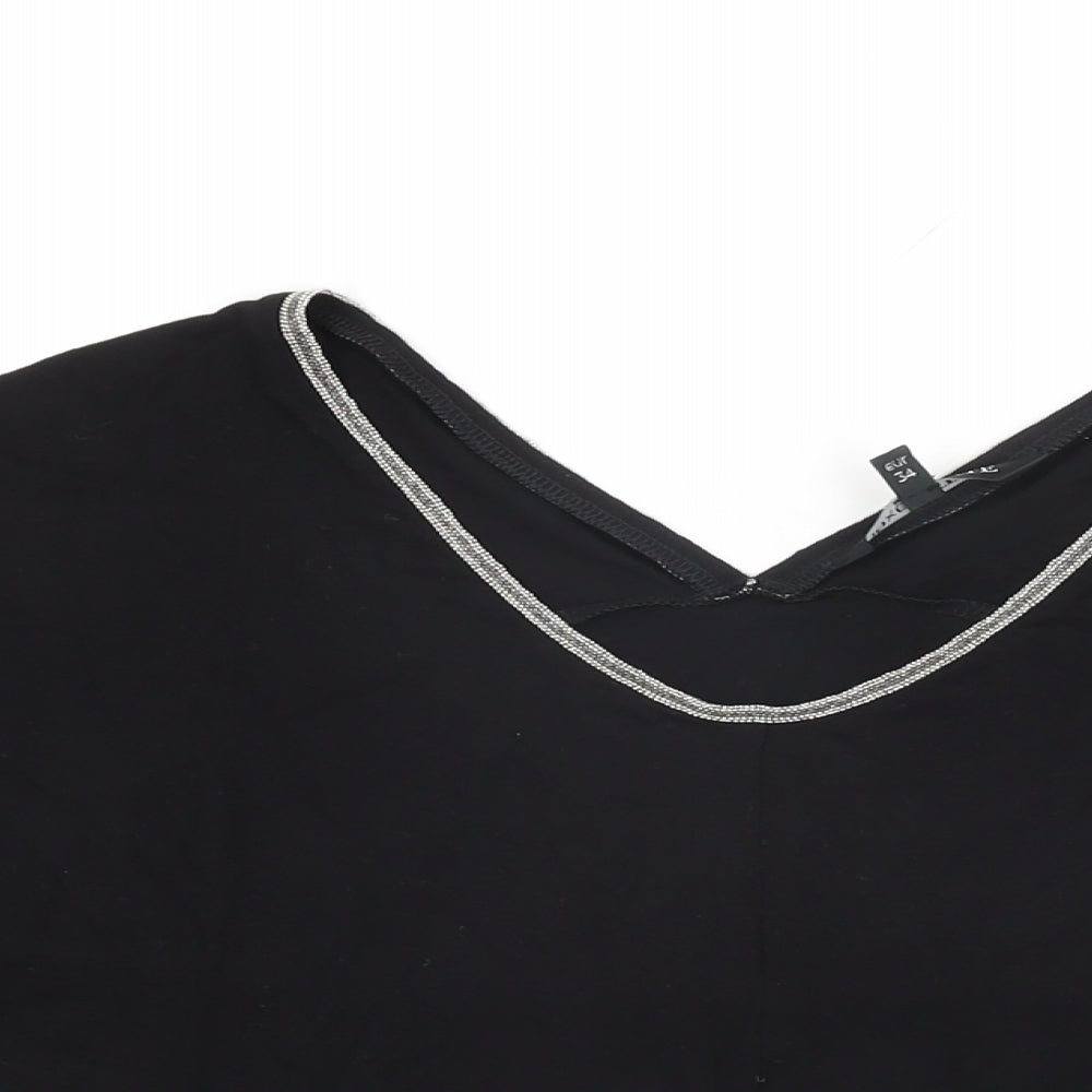 NEXT Womens Black Viscose Basic T-Shirt Size 6 V-Neck