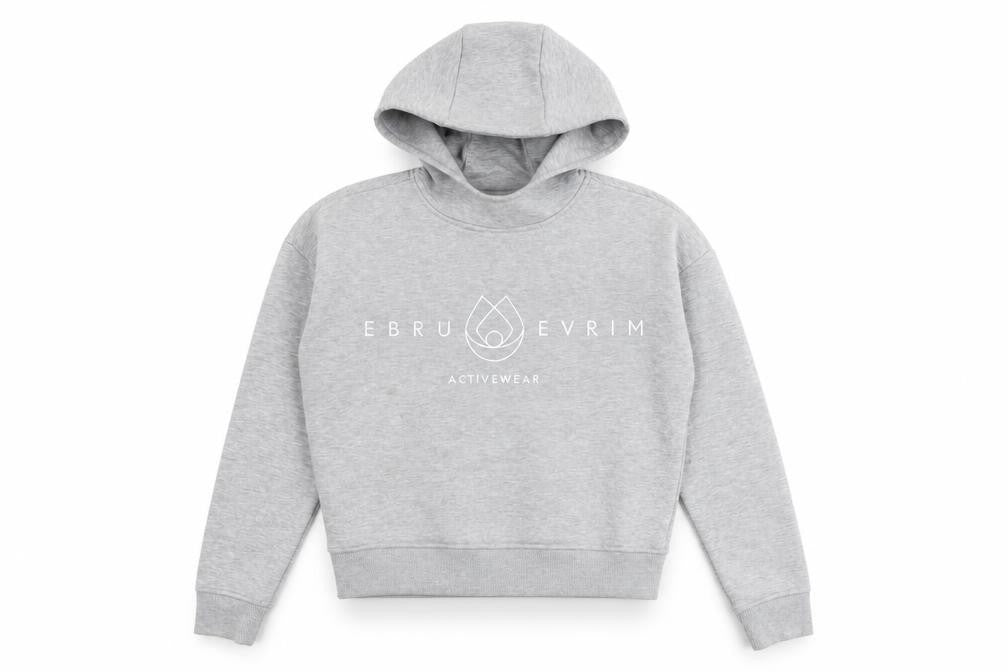 Front view of EBRU EVRIM women’s grey cotton pullover hoodie, size S, pullover - activewear