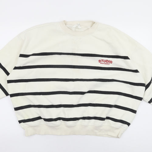 H&M Womens Ivory Striped Cotton Pullover Sweatshirt Size XL Pullover - Studio Serenity