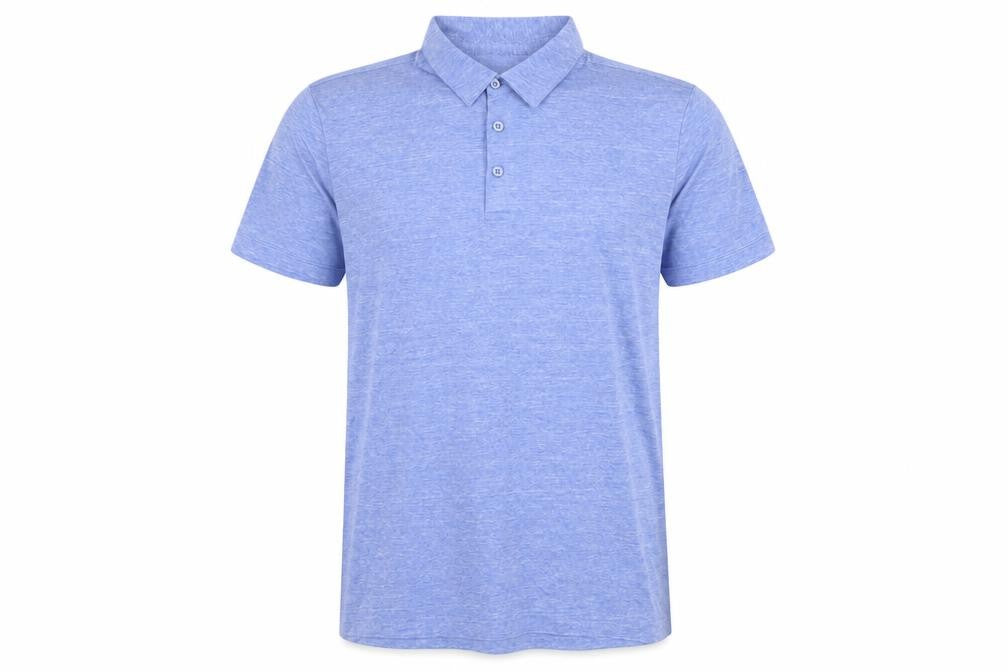 Front view of H&M men’s blue cotton polo, size S, collared button