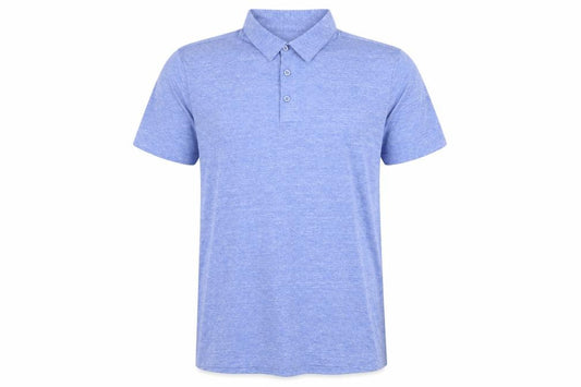 Front view of H&M men’s blue cotton polo, size S, collared button