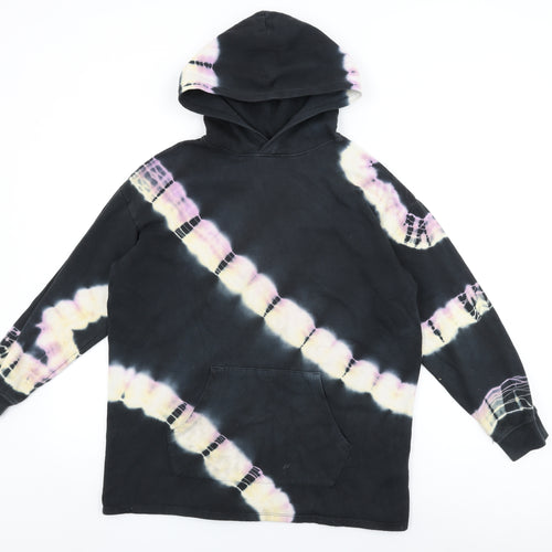 H&M Girls Black Geometric Cotton Pullover Hoodie Size 10-11 Years Pullover - Tie Dye