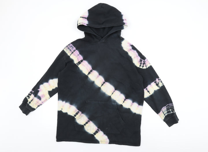 H&M Girls Black Geometric Cotton Pullover Hoodie Size 10-11 Years Pullover - Tie Dye