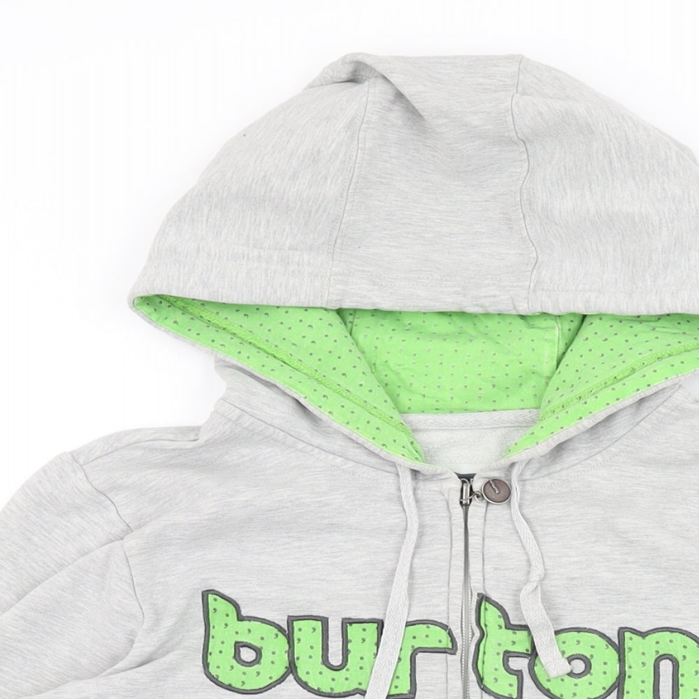 Burton Mens Grey Cotton Full Zip Hoodie Size M - Burton Logo