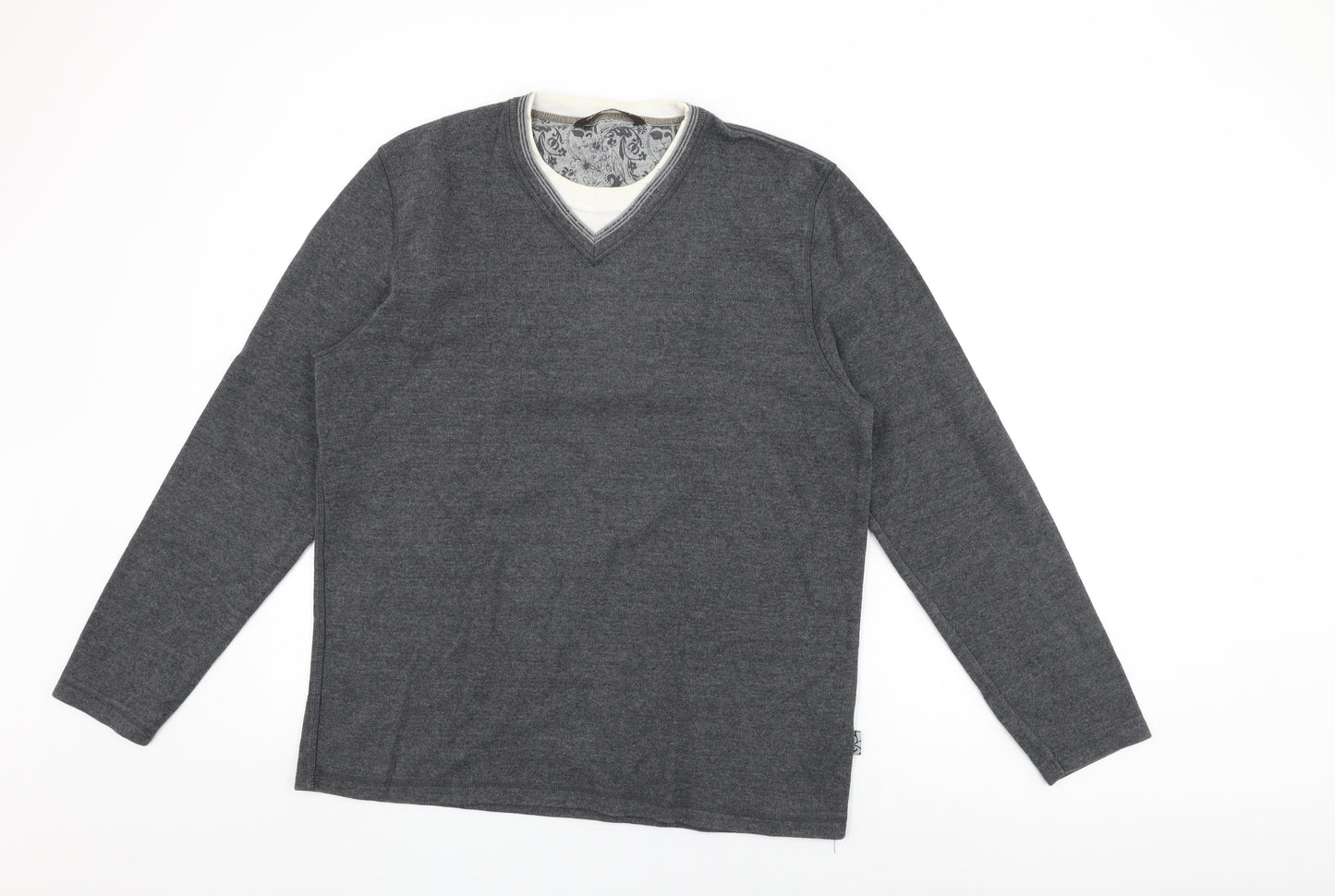 NEXT Mens Grey Cotton T-Shirt Size L V-Neck