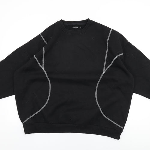 Boohoo Womens Black Cotton Pullover Sweatshirt Size L Pullover