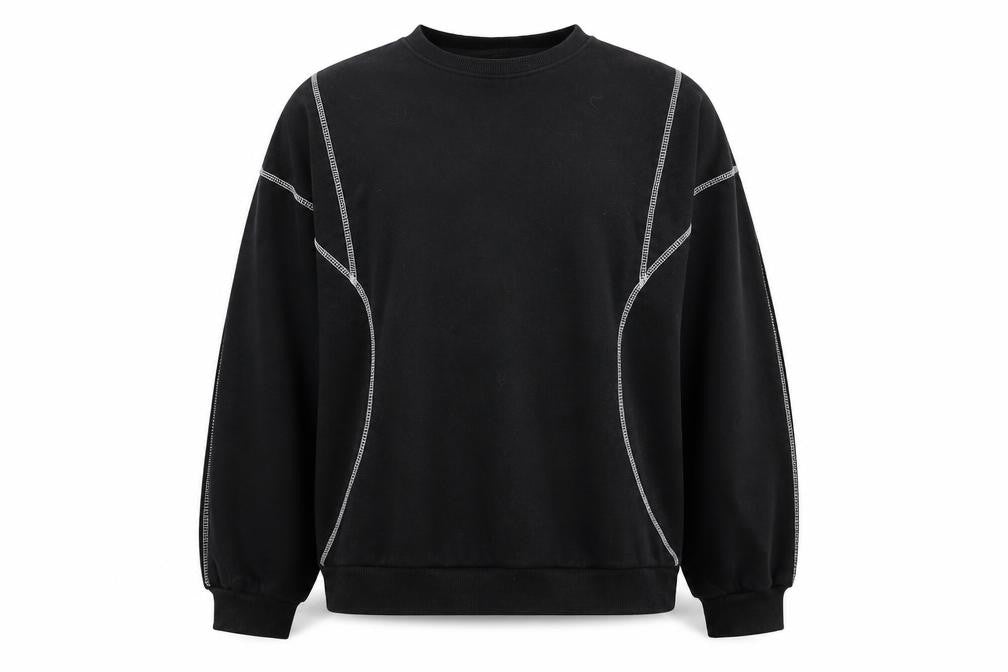Front view of Boohoo women’s black cotton pullover sweatshirt, size L, pullover
