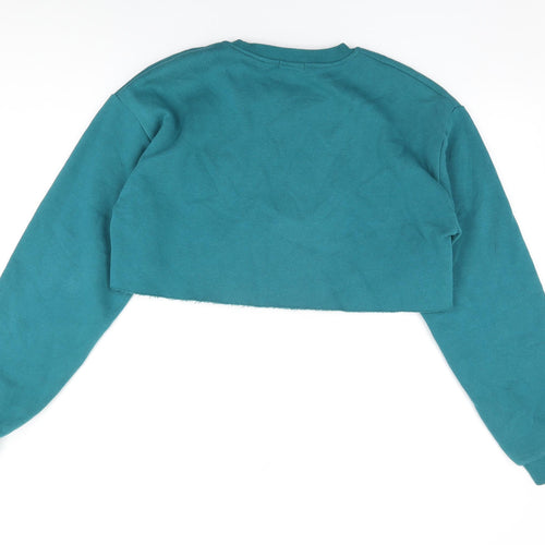 PRETTYLITTLETHING Womens Blue Cotton Pullover Sweatshirt Size S Pullover - Worry Less Smile More