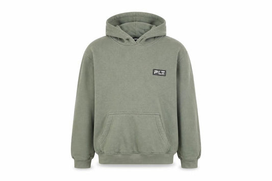Front view of PRETTYLITTLETHING women’s green cotton pullover hoodie, size UK 10, pullover
