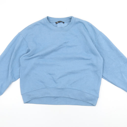 Zara Womens Blue Cotton Pullover Sweatshirt Size M Pullover