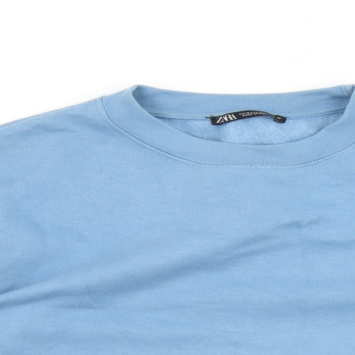Zara Womens Blue Cotton Pullover Sweatshirt Size M Pullover