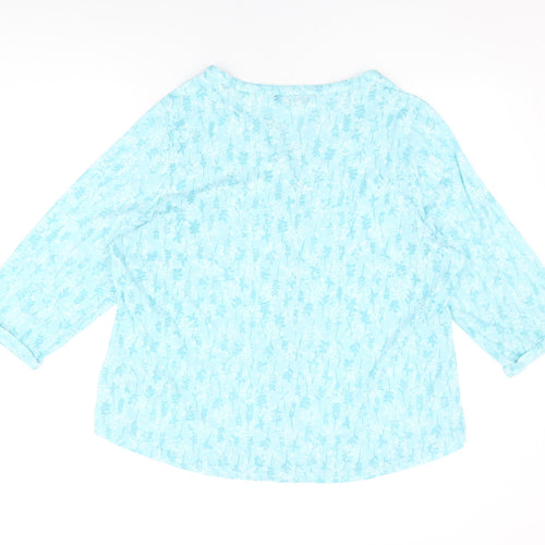 Bonmarché Womens Blue Floral Polyester Basic Button-Up Size 22 V-Neck