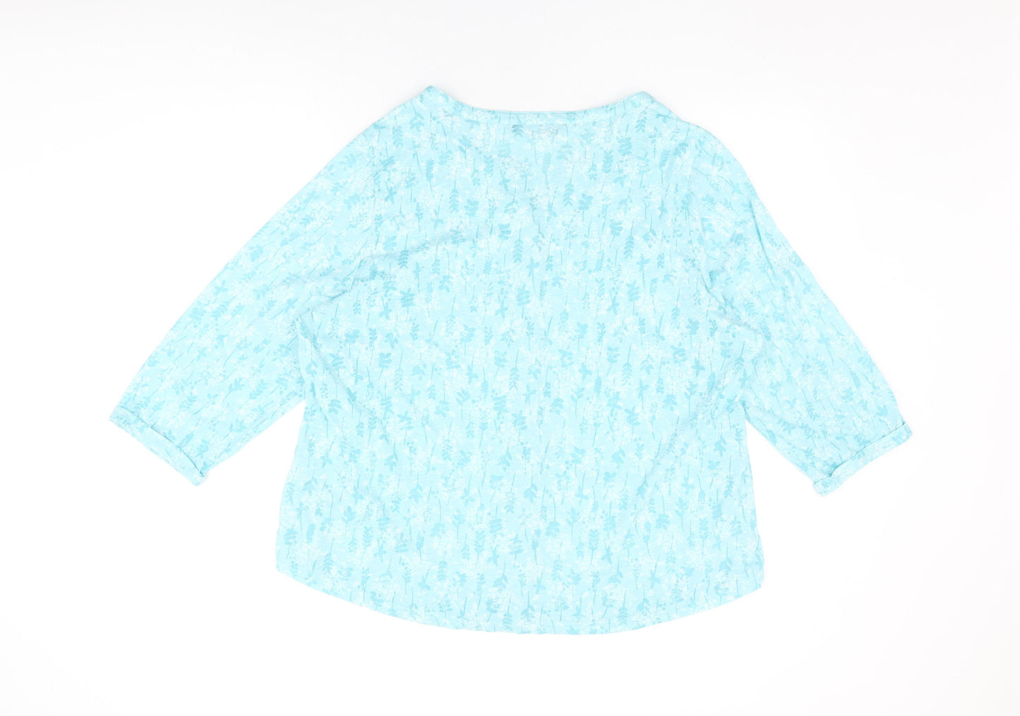 Bonmarché Womens Blue Floral Polyester Basic Button-Up Size 22 V-Neck