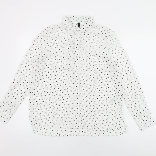 H&M Womens White Geometric Polyester Basic Button-Up Size 12 Collared - Heart Print