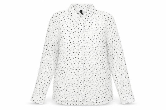 Front view of H&M women’s white geometric polyester basic button-up, size UK 12, collared - heart print