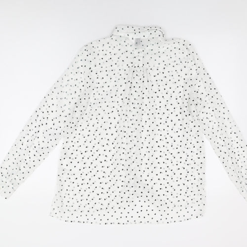 H&M Womens White Geometric Polyester Basic Button-Up Size 12 Collared - Heart Print