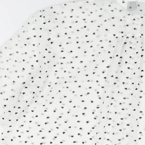 H&M Womens White Geometric Polyester Basic Button-Up Size 12 Collared - Heart Print