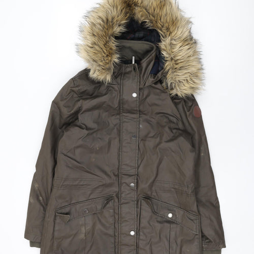 Harvey Jones Womens Brown Parka Coat Size 8 Zip - Faux Fur Hood