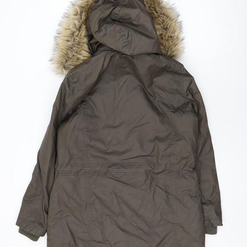 Harvey Jones Womens Brown Parka Coat Size 8 Zip - Faux Fur Hood