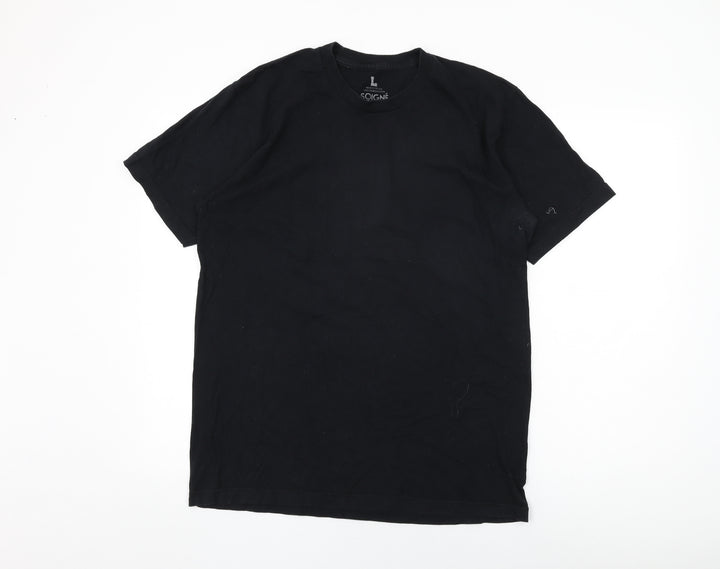 Soigne Mens Black Cotton T-Shirt Size L Round Neck - Spears 81