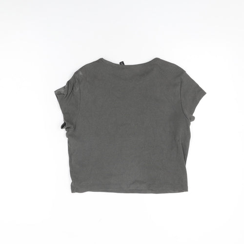 Nirvana Womens Grey Cotton Cropped T-Shirt Size S Round Neck - Nirvana
