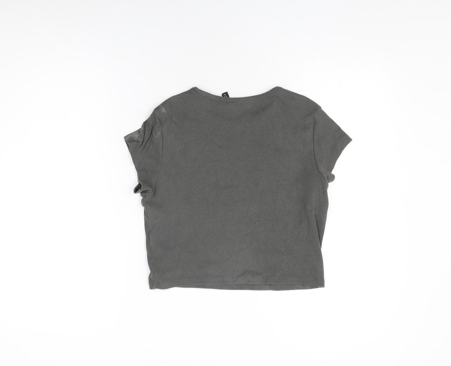 Nirvana Womens Grey Cotton Cropped T-Shirt Size S Round Neck - Nirvana