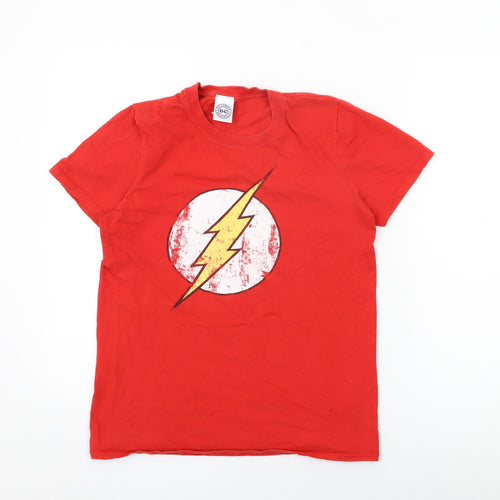 The Flash Womens Red Cotton Basic T-Shirt Size S Round Neck - The Flash, Lightning Bolt