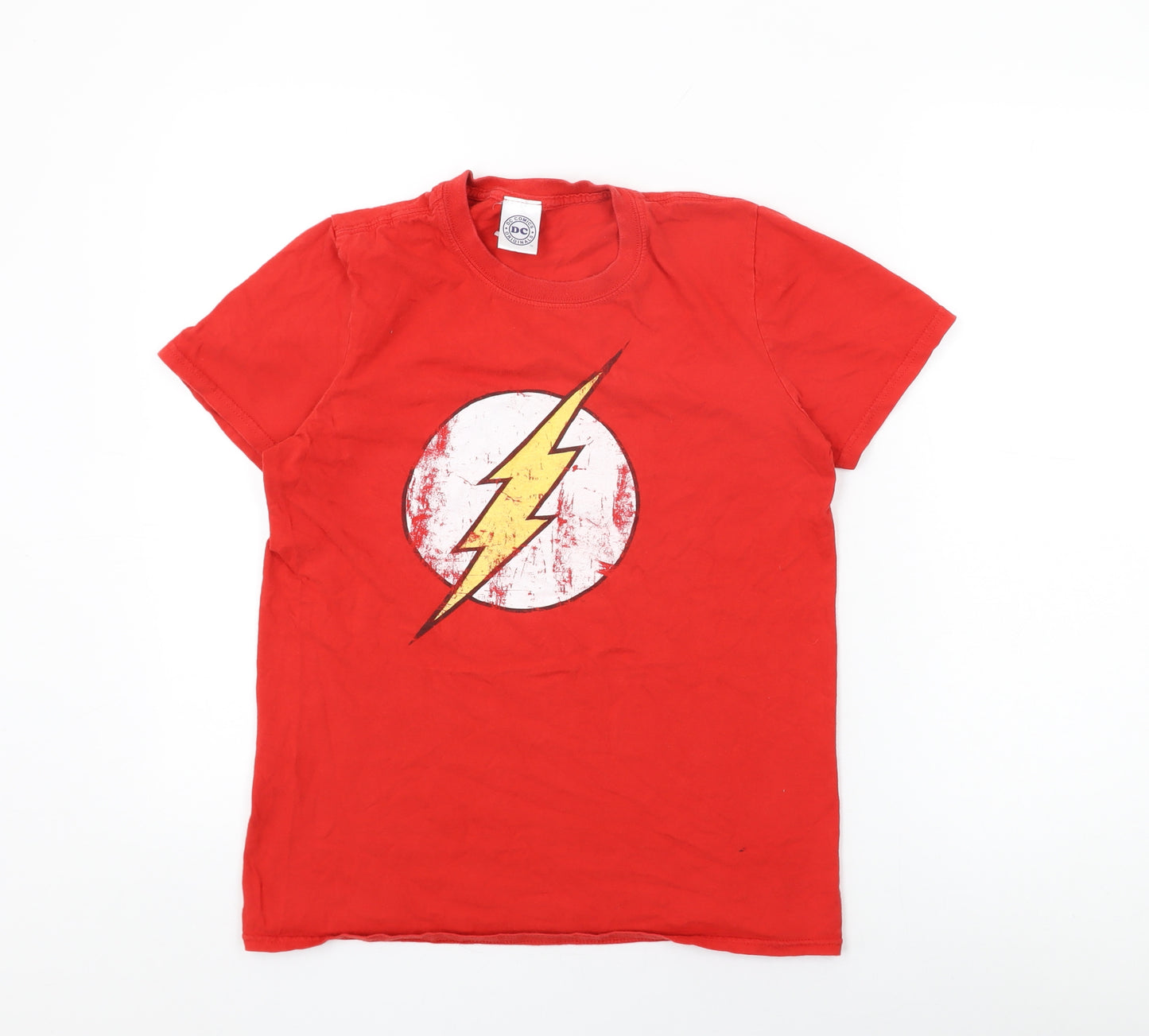 The Flash Womens Red Cotton Basic T-Shirt Size S Round Neck - The Flash, Lightning Bolt
