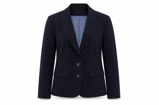 Front view of Autonomy women’s black jacket blazer, size UK 10, button