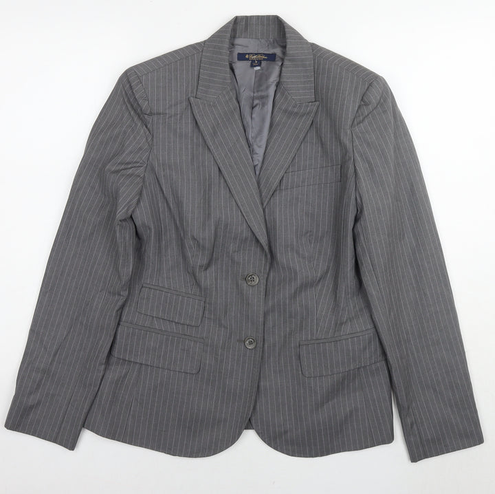 Brooks Brothers Womens Grey Striped Wool Jacket Suit Jacket Size 14