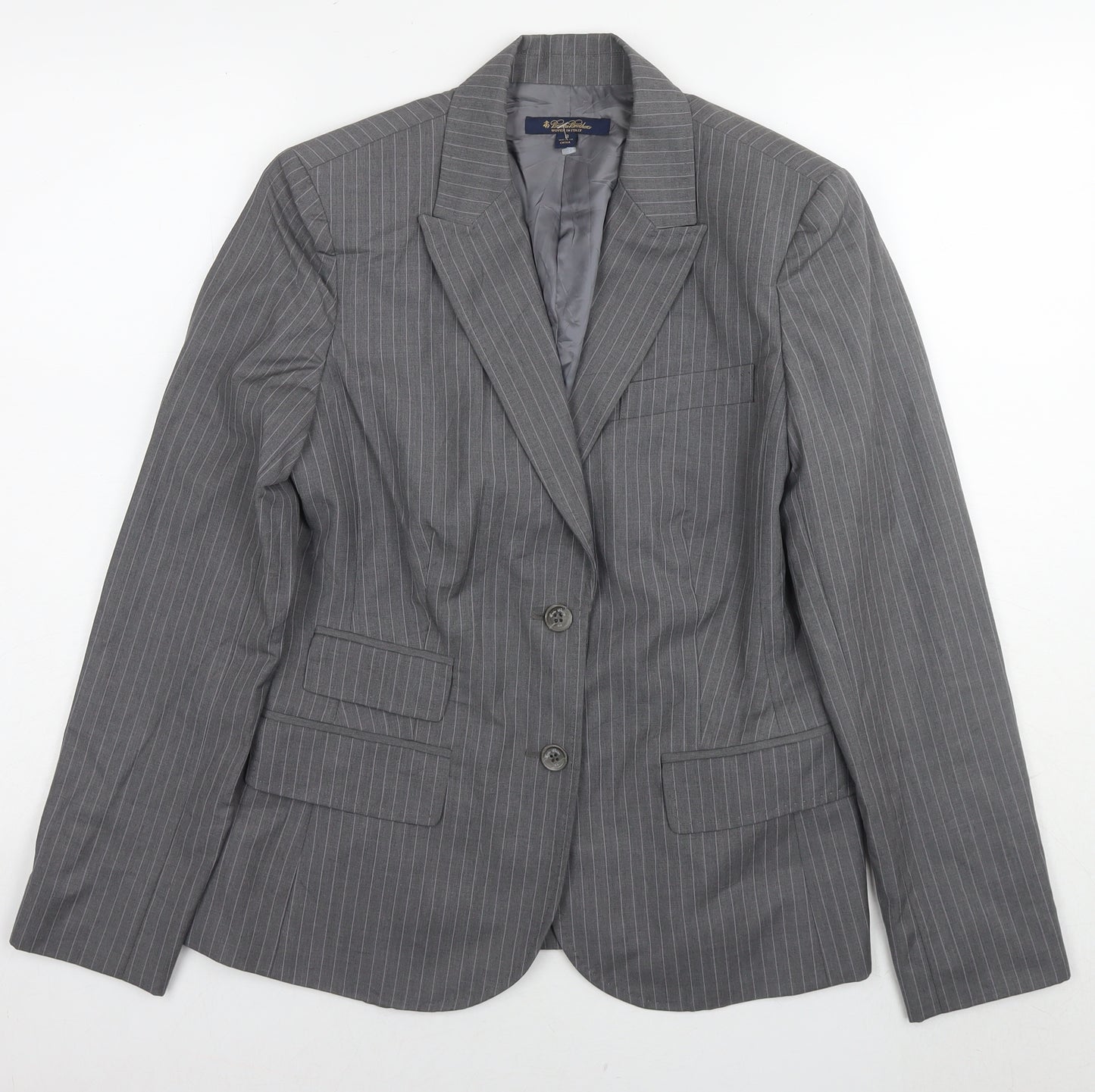 Brooks Brothers Womens Grey Striped Wool Jacket Suit Jacket Size 14