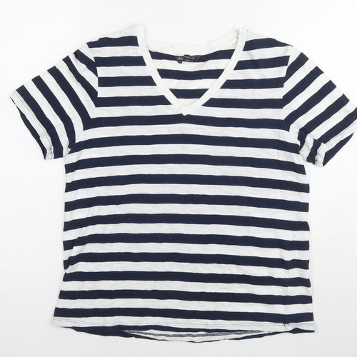 Marks and Spencer Womens Blue Striped Cotton Basic T-Shirt Size 12 Round Neck