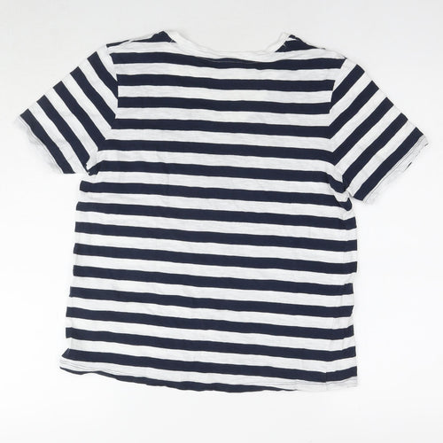Marks and Spencer Womens Blue Striped Cotton Basic T-Shirt Size 12 Round Neck