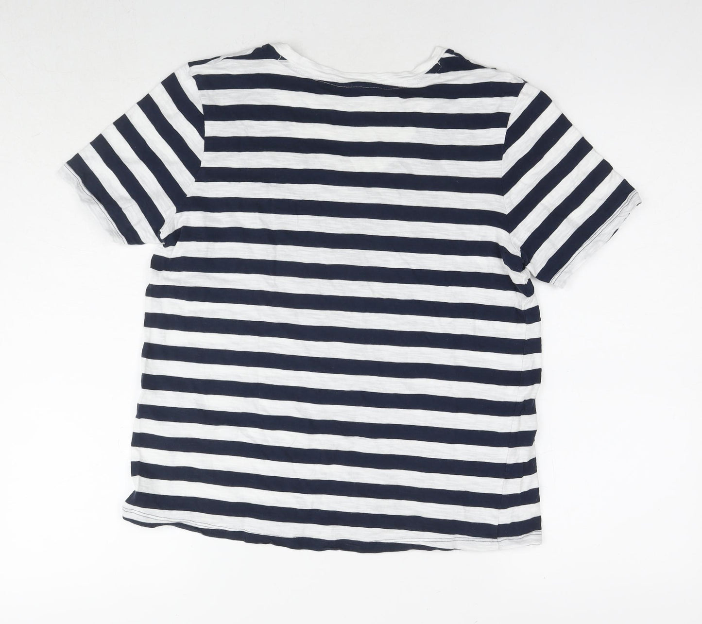 Marks and Spencer Womens Blue Striped Cotton Basic T-Shirt Size 12 Round Neck