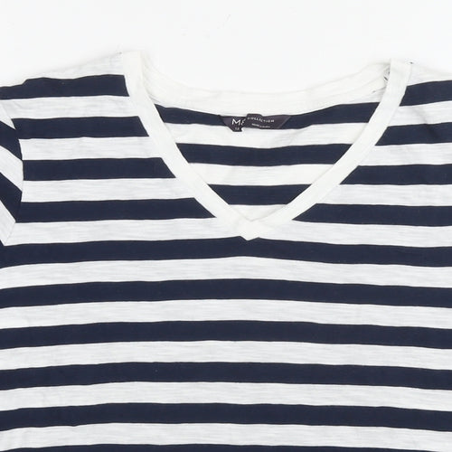Marks and Spencer Womens Blue Striped Cotton Basic T-Shirt Size 12 Round Neck