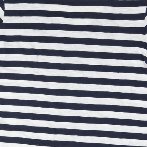 Marks and Spencer Womens Blue Striped Cotton Basic T-Shirt Size 12 Round Neck