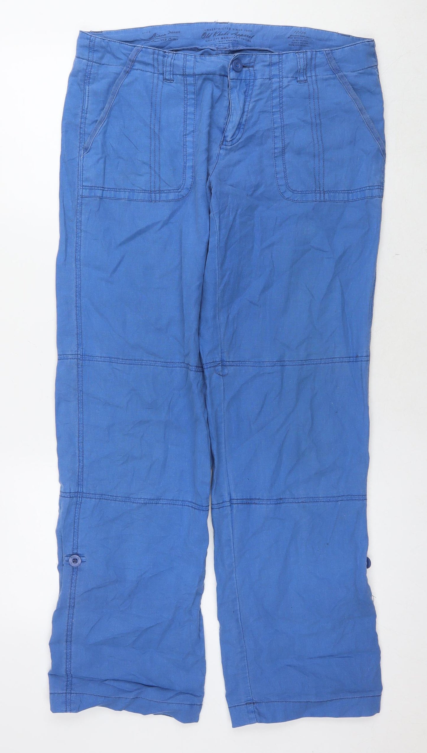 Old Khaki Womens Blue Linen Trousers Size 12 L30 in Regular Zip