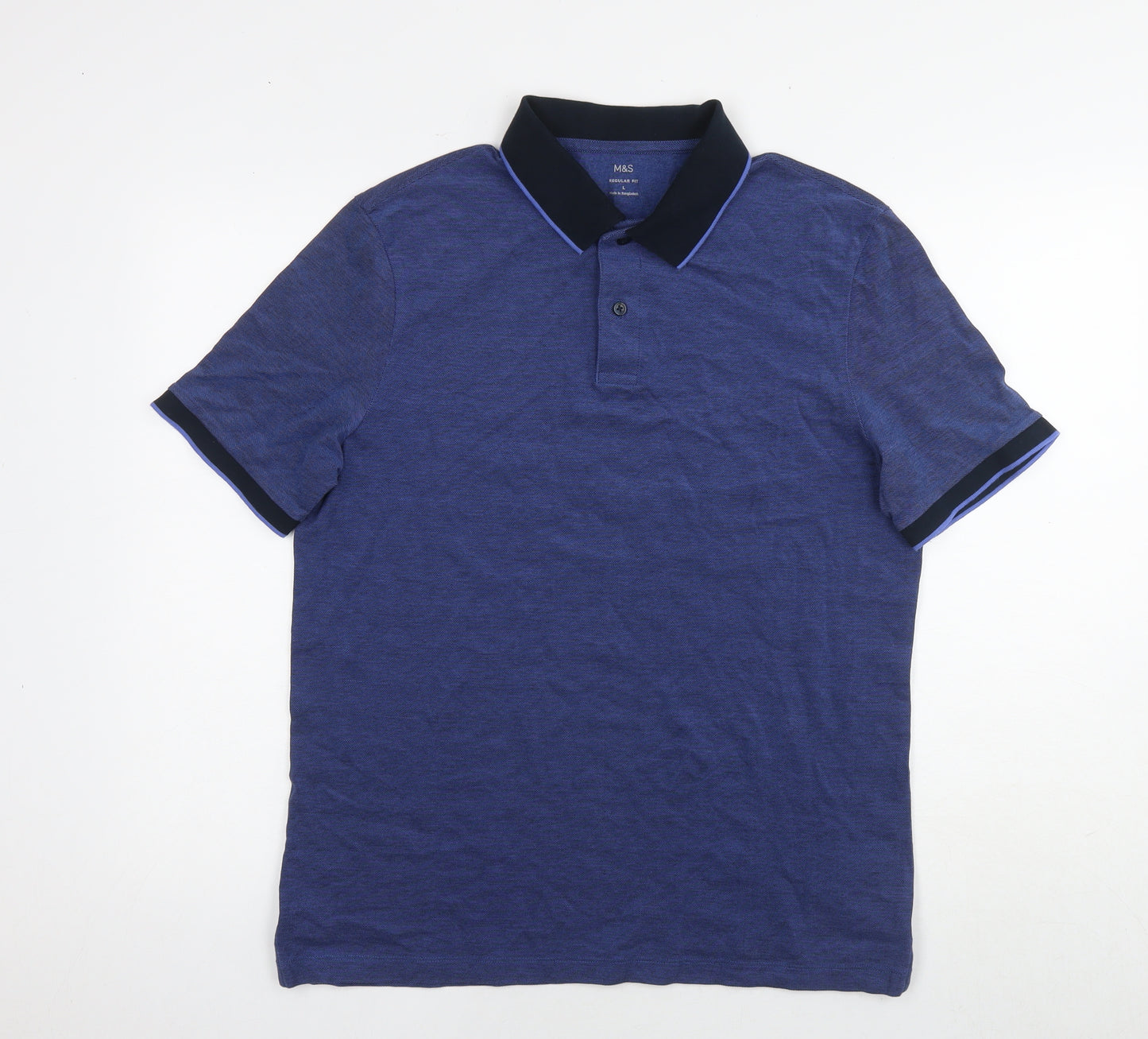 Marks and Spencer Mens Blue Cotton Polo Size L Collared Pullover